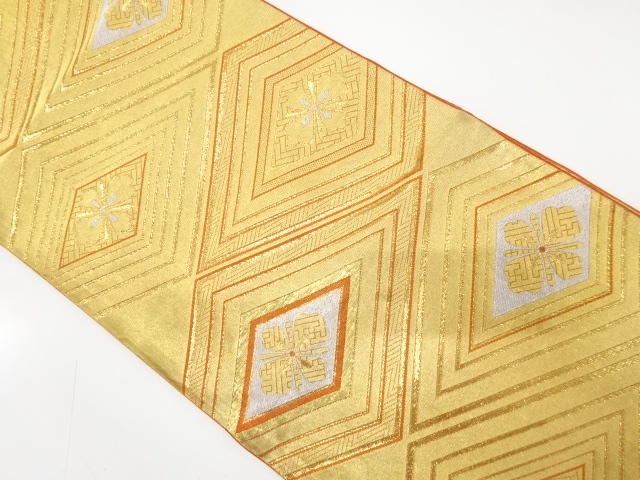 JAPANESE KIMONO / ANTIQUE FUKURO OBI / WOVEN RHOMBUS FLOWER